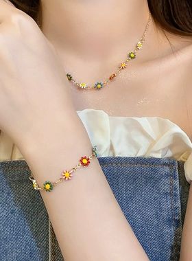 彩色小众项链女~小清新雏菊花朵手链颈链ins风撞色设计锁骨链配饰