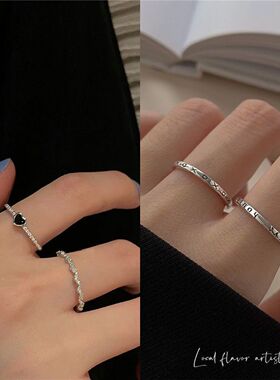 韩版高级感闪钻爱心戒指女小众设计轻奢百搭开口可调节戒指指环