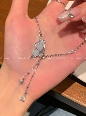 生如夏花~绿色蝴蝶流苏项链女氛围感2025新款锁骨链小众气质配饰