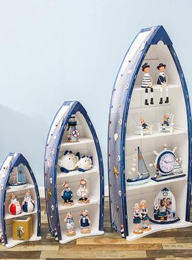 地中海船柜 客厅装饰品摆件海洋风船型收纳柜家居装饰木质摆设