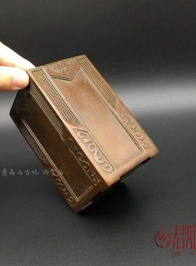 实心铜方形收纳盒摆件复古包浆全铜复古厚重笔筒桌面摆件花瓶装饰