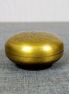 铜印泥盒纯铜仿古大号小号纯铜印盒文房四宝用品铜墨盒书法用品