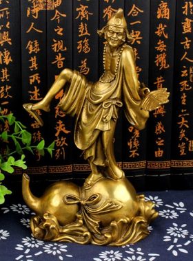 黄铜济公和尚摆件降龙罗汉家居工艺品笑佛葫芦摆设