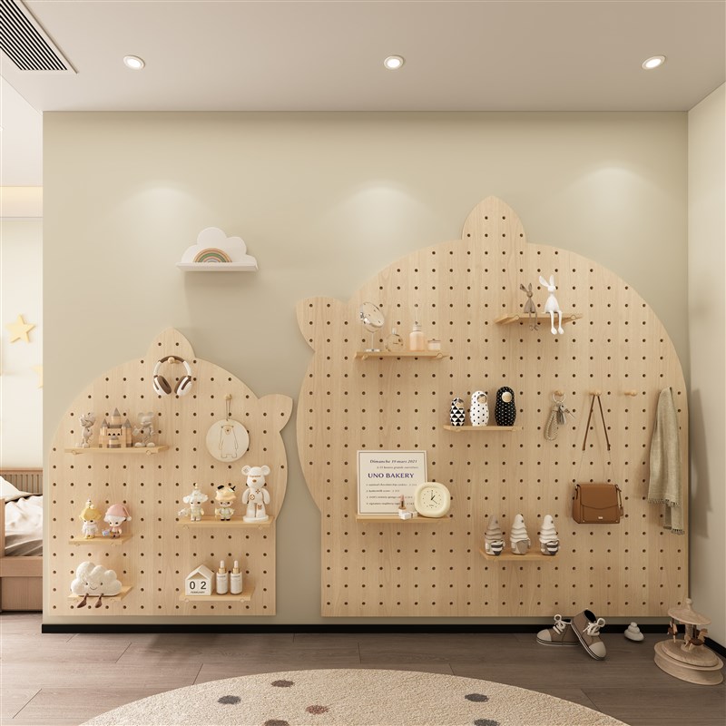 Solid wood hole board entry entrance cat head storage rack dressing mirror custom punch-free wall decoration display rack