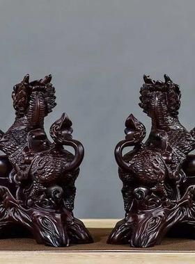 黑檀木雕麒麟摆件大号一对实木瑞兽工艺礼品家居招财镇宅风水摆件
