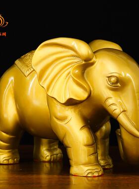 铜象摆件一对纯黄铜吸水大象客厅酒柜乔迁办公室店铺装饰工艺礼品