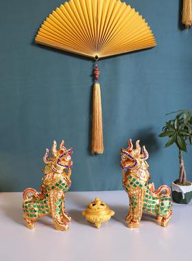 泰国进口实木玄关摆件麒麟家居办公室工艺品东南亚装饰品门厅桌面