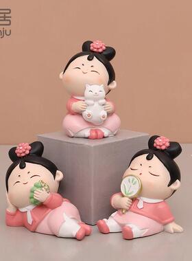 暖居家饰古风格格的宅女日常小摆件办公室桌面汽车中控台创意装饰