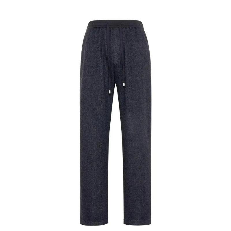 墨然轻奢F醋酸羊毛混纺男款秋冬撞色直筒裤O子男生百搭垂感长裤 - 图1