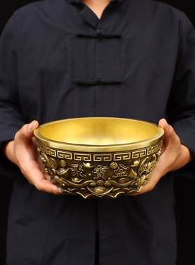 纯铜实心五福聚宝盆米斗存钱罐铜塑摆件室内客厅摆放铜器