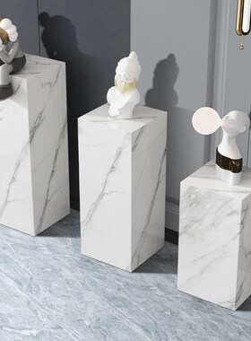 大理石底座摆台玄关岩板石材台立柱墩子落地客厅雕塑摆件家居饰品