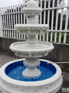 欧式花园大型流水喷泉摆件庭院三层水景装饰室外园林假山造景鱼池