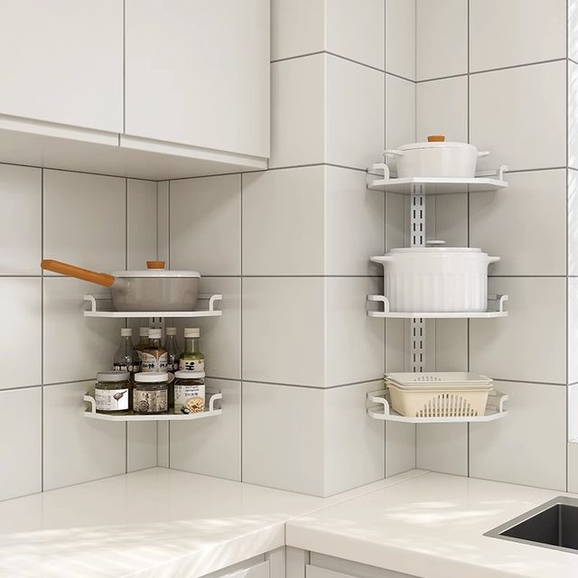 Kitchen storage rack corner wall hanging pot rack multi-layer household triangle hanging corner pot storage rack without hole punching