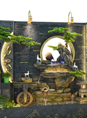 假山流水喷泉大型落地水幕墙屏风室内客厅水景观装饰公司开业摆件