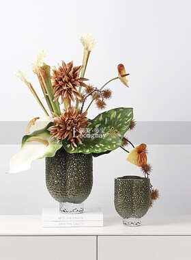 现代艺术绿色水波纹玻璃花瓶插花样板房花艺客厅茶几玄关餐桌花器
