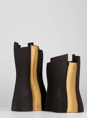 现代简约手工陶瓷摆件花器卡通描金家居软装桌面酒店样板间餐桌