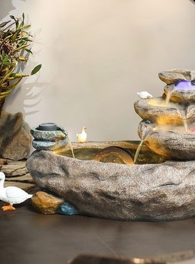 户外田园假山流水喷泉鱼池庭院花园露台水池景观阳台造景装饰摆件