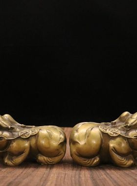 纯铜貔貅摆件公母一n对皮丘办公室家居客厅乔迁新居摆件吐钱貔恘