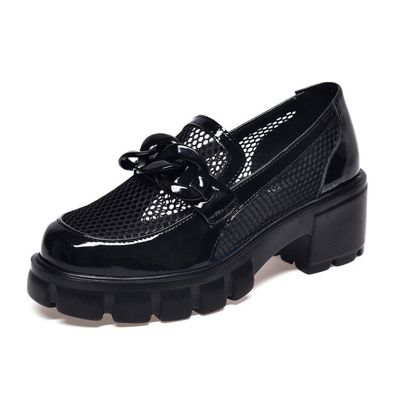 2025新款春夏季圆头粗跟镂空单鞋女英伦风网纱厚底凉鞋黑色松糕鞋,淘宝优惠券,粉丝福利购,淘宝优惠卷