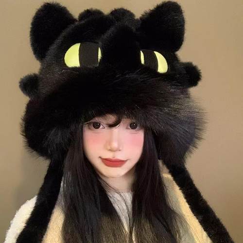 韩版毛绒帽子女冬季休闲百搭大头围帽子冬季氛围感穿搭保暖防风帽 - 图0