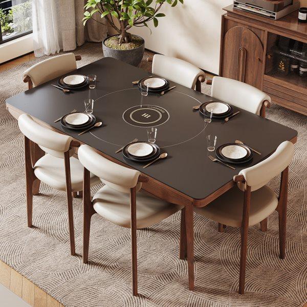 胡桃色实木岩板方圆餐桌可伸缩圆桌家用小户型可折叠餐桌椅组合,淘宝优惠券,粉丝福利购,淘宝优惠卷