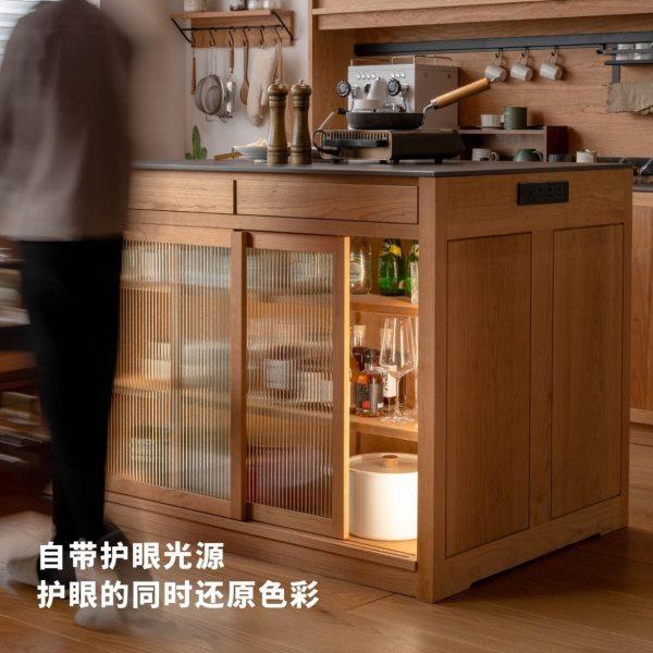 日式全实木岩板岛台樱桃木厨房吧台储物柜子餐厅收纳柜子客厅中岛,淘宝优惠券,粉丝福利购,淘宝优惠卷