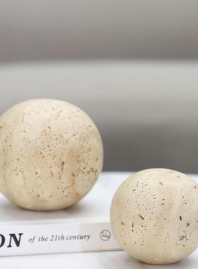 极简侘寂风天然黄洞石球艺术摆件客厅卧室玄关酒店书房家居装饰品