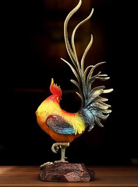 《金鸡报喜》铜鸡摆件 十二生肖公鸡招财金鸡吉祥物家居礼品0711