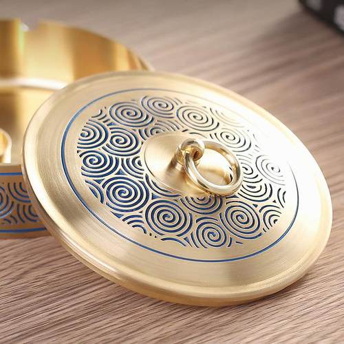 黄铜烟灰缸带盖家用客厅防飞灰办公室大气简约密封创意个性潮流缸 - 图2