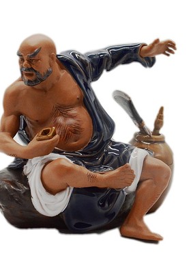 石湾鲁智深陶瓷摆件倒拔杨柳家居盆景盆栽假山造景水浒传人物装饰