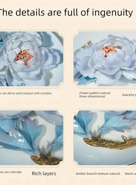 洛阳李学武牡丹瓷盘摆件陶瓷办公室送领导礼品精品8寸单花