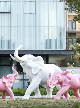 户外园林景观雕塑玻璃钢白色卡通大象摆件庭院商场售楼处美陈装饰