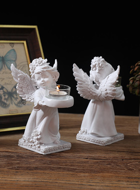 欧式纯白天使烛台装饰摆件法式餐厅浪漫烛光晚餐布置客厅桌面摆设