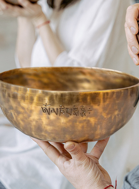 紫火音疗满月颂钵采耳瑜伽静心冥想家居摆饰尼泊尔手工铜钵音碗