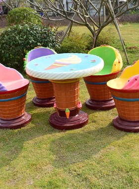 卡通冰淇淋座椅摆件户外玻璃钢蘑菇座椅雕塑幼儿园餐厅美陈装饰品