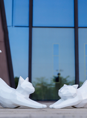 玻璃钢抽象几何猫雕塑户外花园林商场楼盘动物模型景观装饰品摆件