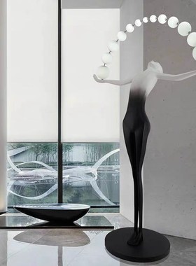 现代复式楼抽象玻璃钢雕塑别墅售楼处酒店大厅人物装置落地大摆件