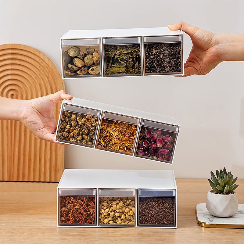 花茶收纳盒透明分格防潮防虫家用食品级风干花茶香料储物盒子 - 图3