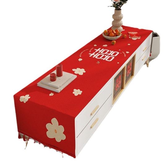 Wedding TV cabinet tablecloth newlywed red festive decoration arrangement long tablecloth sideboard shoe cabinet happy word cover