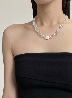 简约ins风透明白水晶串珠项链女