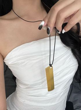 韩式简约长款黑绳梳子吊坠项链女