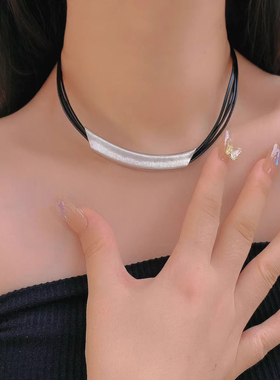 欧美复古多层皮绳弧形金属项链女