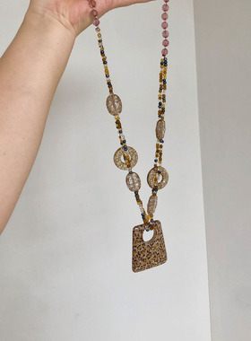 民族风复古豹纹水晶串珠长项链女