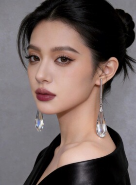 冷淡风镜面闪钻水滴耳环耳钉女