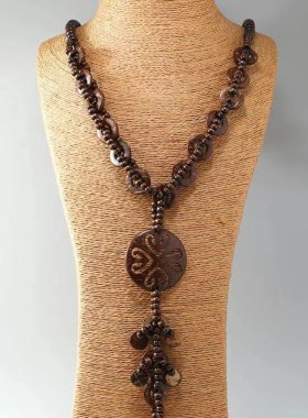 复古民族风超长椰壳串珠项链女款