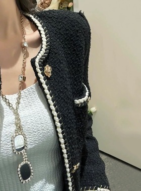 摩登水钻眼镜吊坠项链女轻奢小众设计高级感长款可调节挂链毛衣链