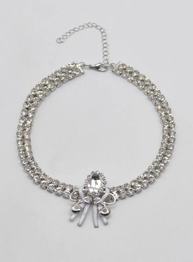 欧美夸张双层镶钻蝴蝶结项链女