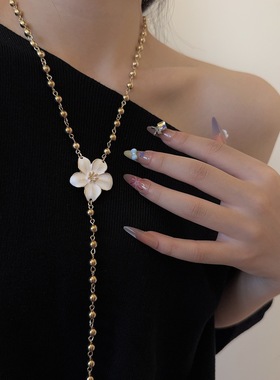 韩国新款金属串珠滴油花朵项链女