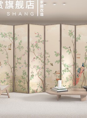 美式田园花鸟壁纸自粘防水可擦洗墙纸中式屏风改造卫生间遮丑贴纸