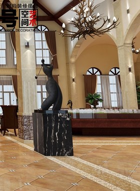 新款银白大理石底座玄关摆台样板房雕塑墩子长方形展台酒店雕塑展